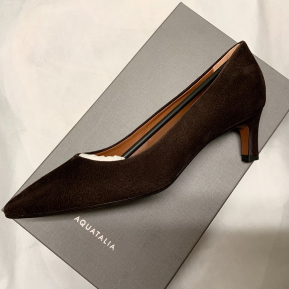 Aquatalia Marianna Suede Pointed Toe Pump Espresso - Picture 11 of 16